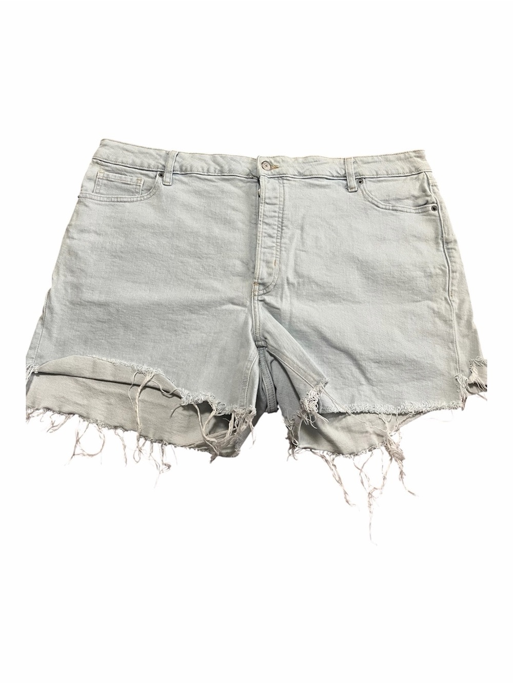 Old Navy Light Blue Frayed Denim Shorts Button Fly Size 22 OG Straight Summer